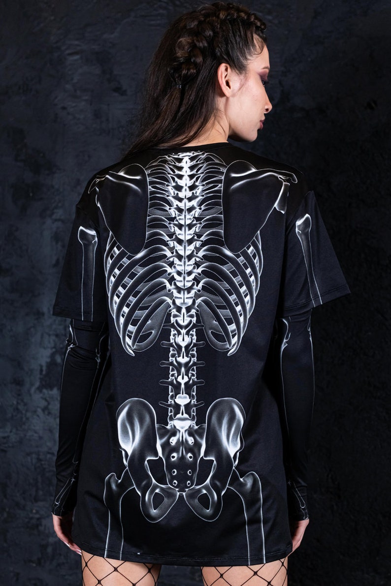 Black Skeleton Halloween T-shirt For Women Back View