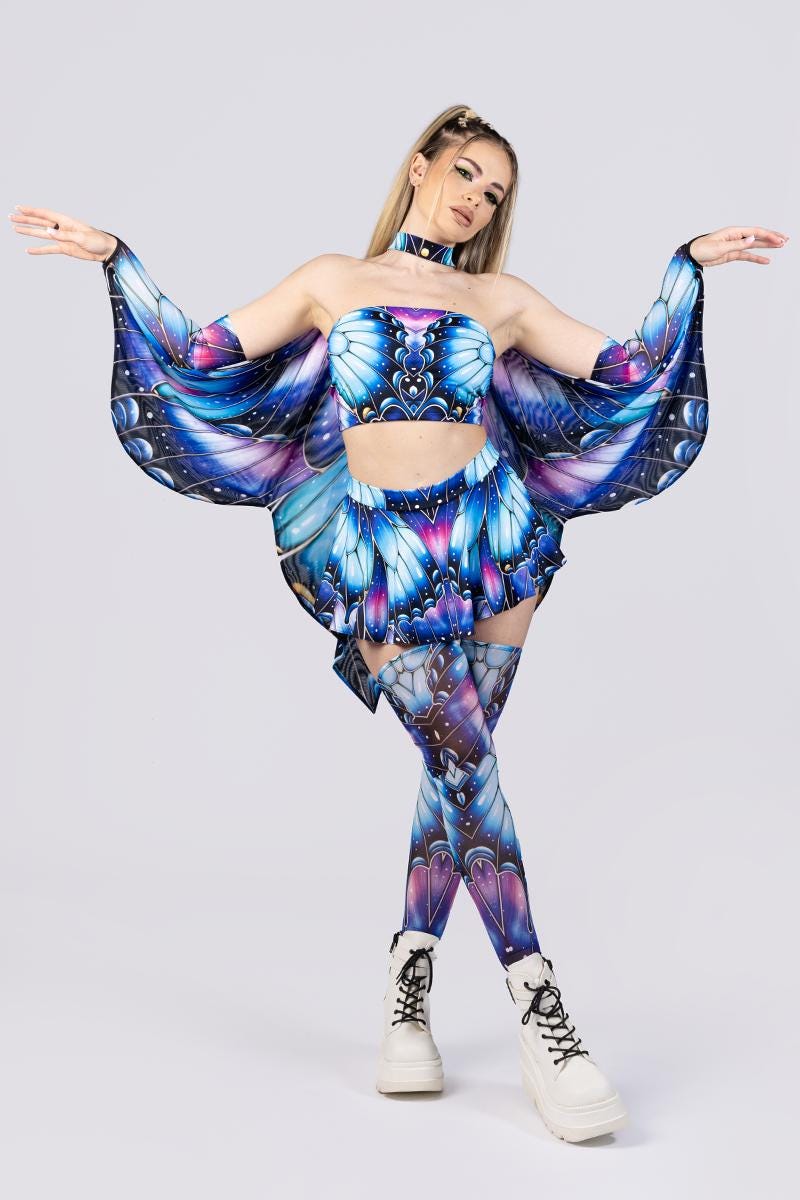 Tenu Rave Mini jupe rave bleue et rose, jupe patineuse avec short en dessous, bas ...