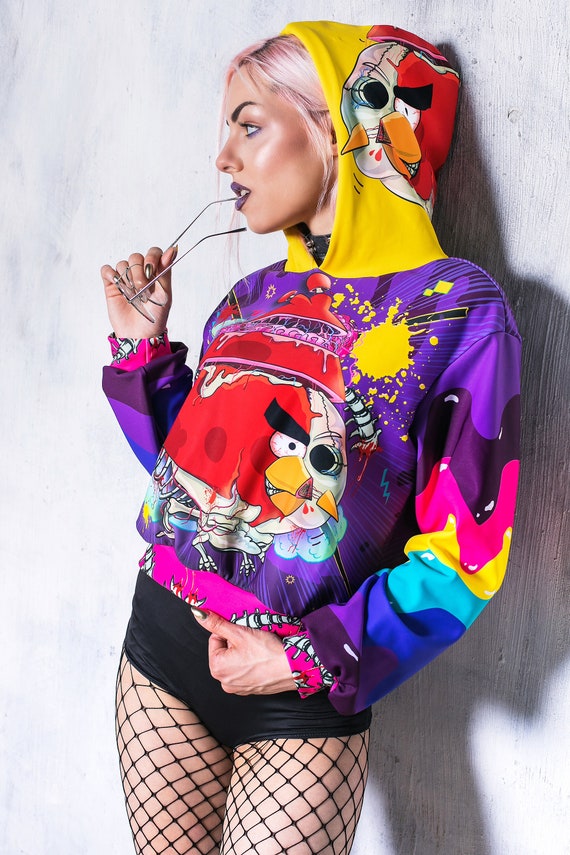 Purple Crop Hoodie Psychedelic Hoodie Cropped Hoodie Cute Kawaii Hoodie Kawaii Clothing Pastel Goth Clothing Anime Hoodie for Women Etsy Canada