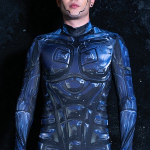 Blue Cyberpunk Men's Halloween Costume Front View
