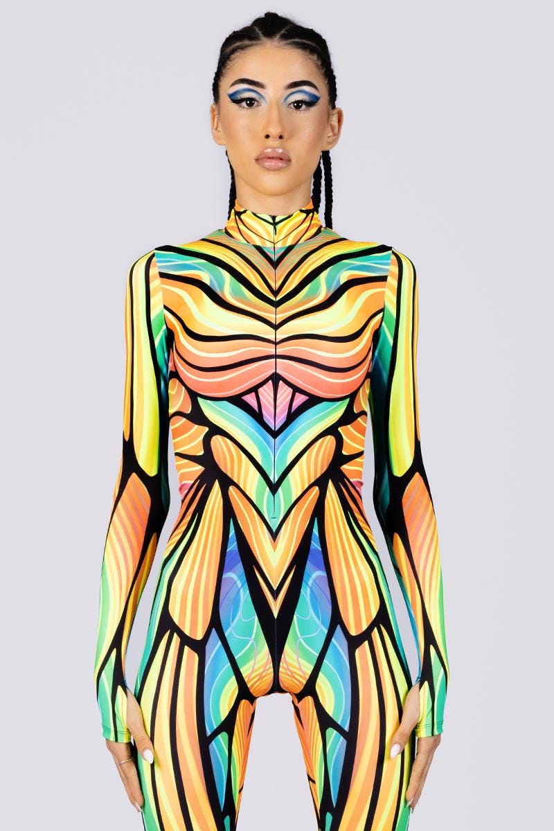 Neon Fantasy Rave Costume, Festival Clothing, Women's Full Bodysuit ...