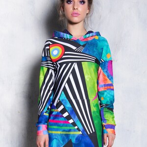 Festival Psychedelic Hoodie Dress Front View