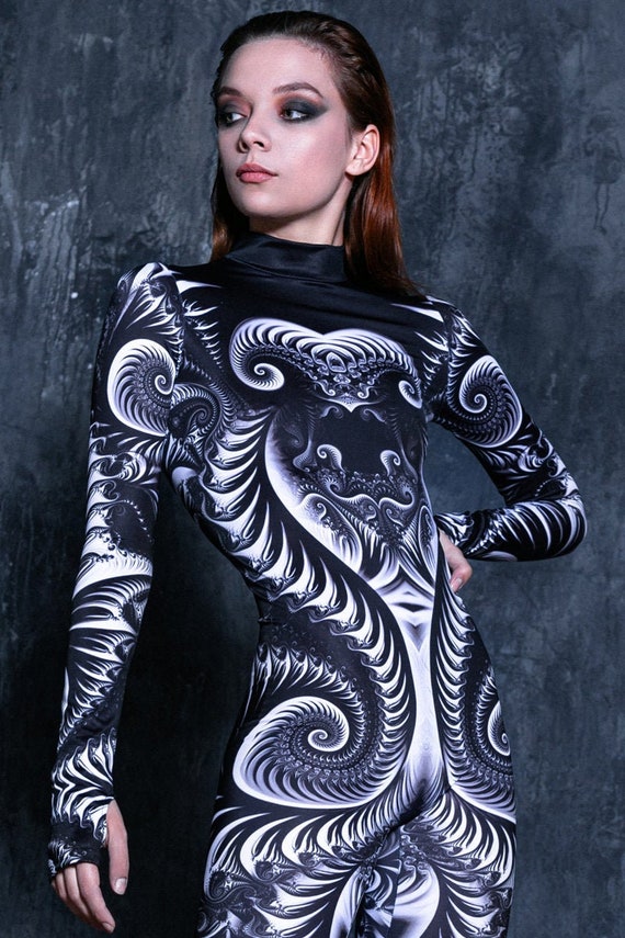 Festival Clothing Women, Rave Outfit Women, Rave Bodysuit Black,  Psychedelic Clothing, Sexy Adult Costume, Club Wear, Aerial Spandex Catsuit 