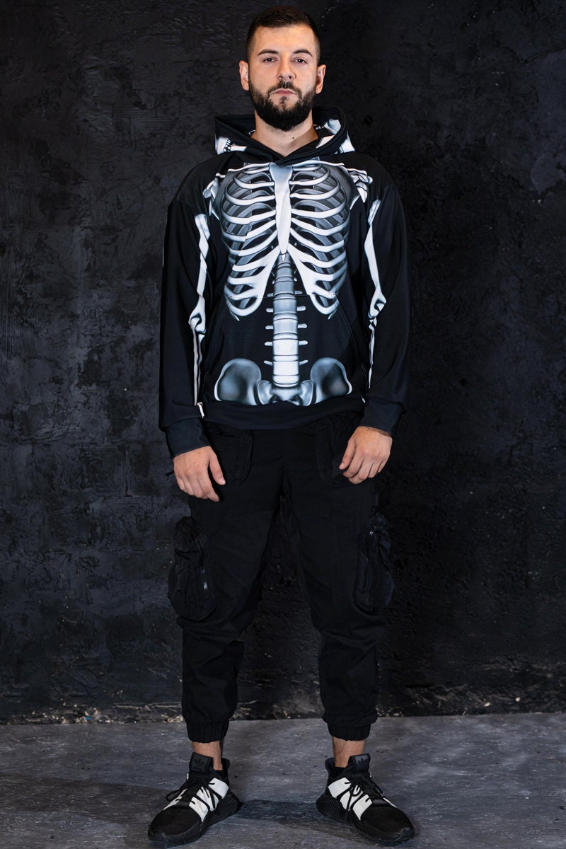 スケルトンパーカー、骨付きハロウィンパーカー、ドクロ付きゴス