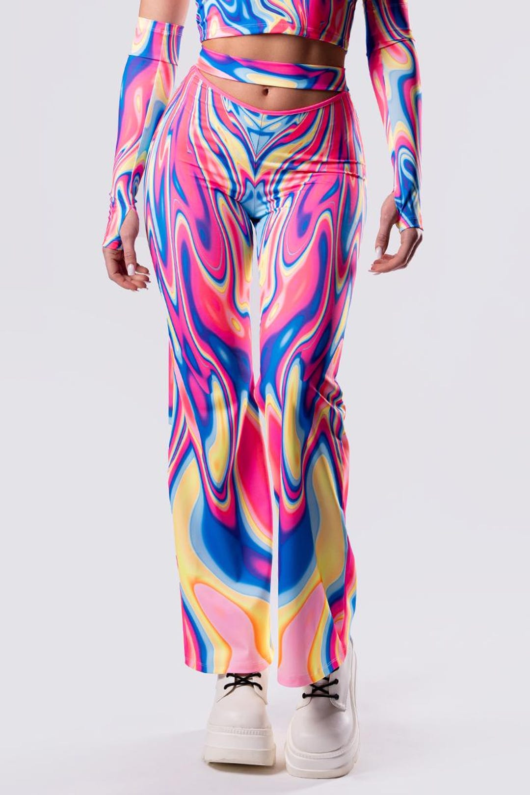 Flare Pants Pattern Rave Pink Cut-out Flare Pants, Cute Rave Outfit, Trippy Rave Pants, Festival ...