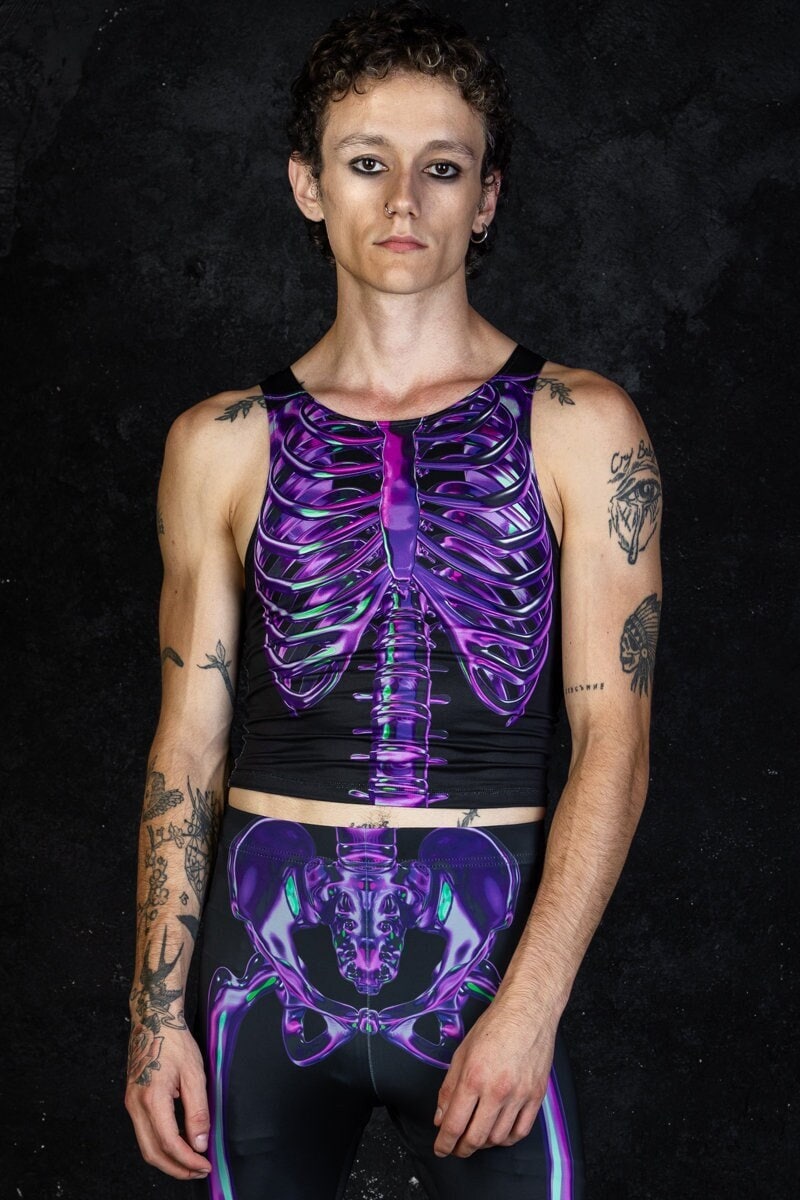 Skelaton Rave Skeleton Tank Top for Men, Halloween Cropped Tank Top, Halloween ...