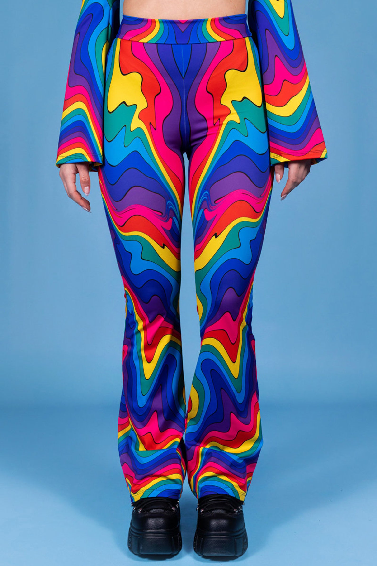 Flare Pants Pattern Rave Rainbow Flare Pants, High Waisted Disco Pants, Colorful Flare Leggings ...