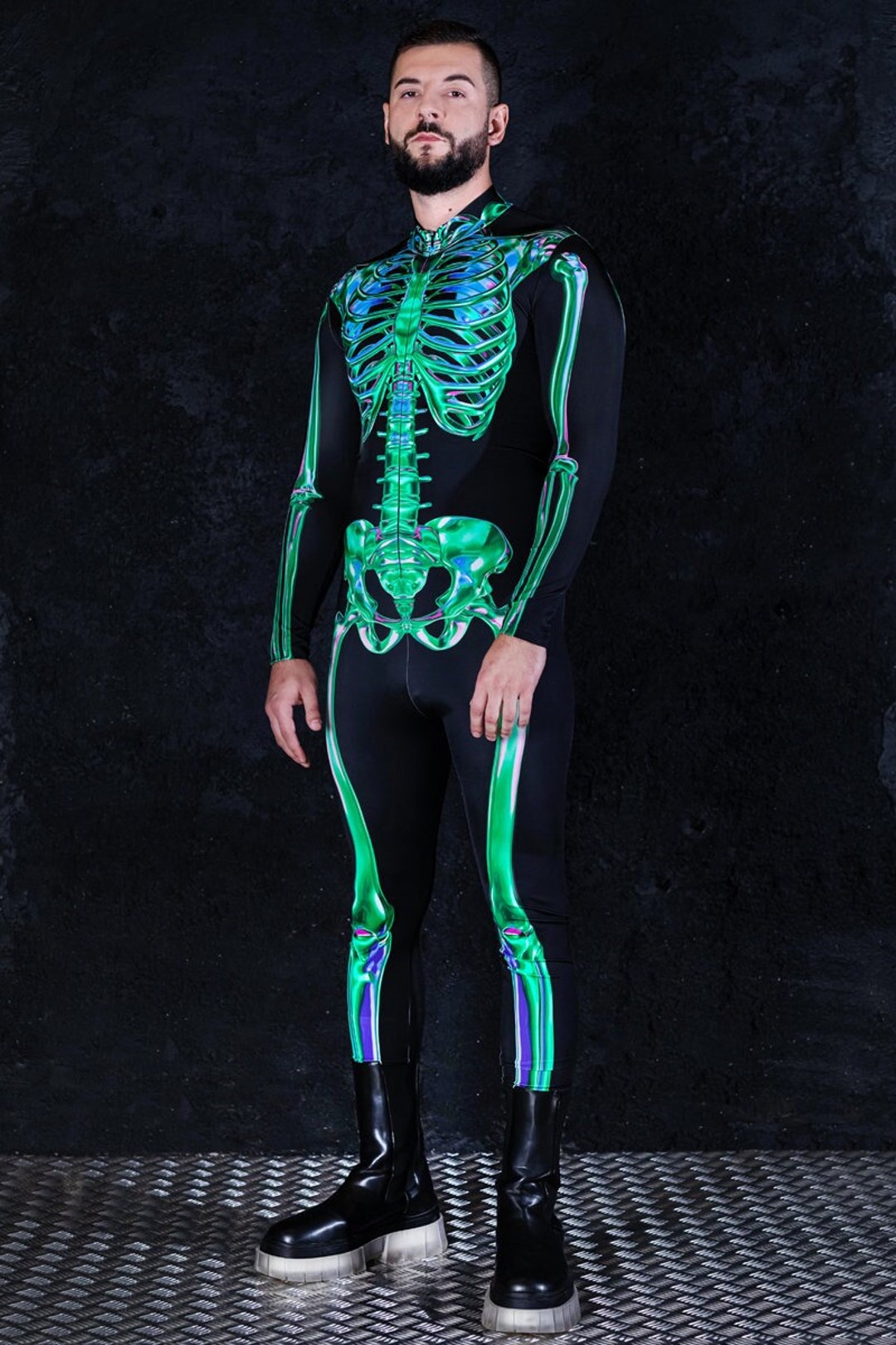 Green Skeleton Costume for Men, Adult Halloween Costumes, Skeleton