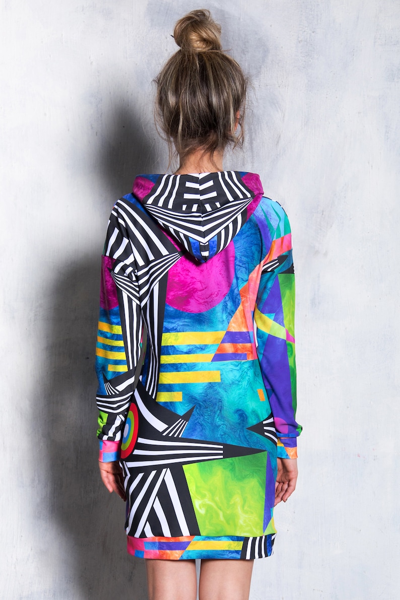 Festival Psychedelic Hoodie Dress Back View