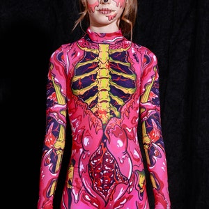 Pink Zombie Halloween Costume For Girls Close View