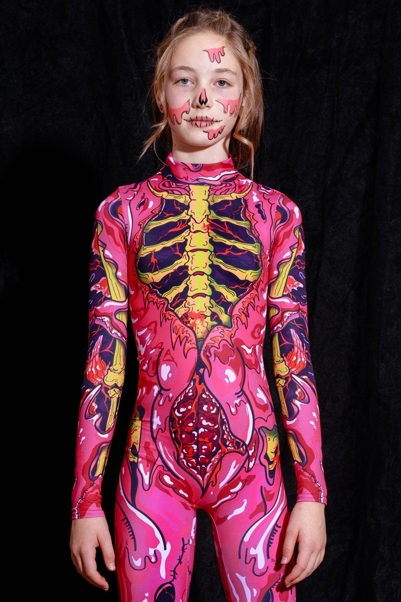 Pink Zombie Halloween Costume For Girls Close View