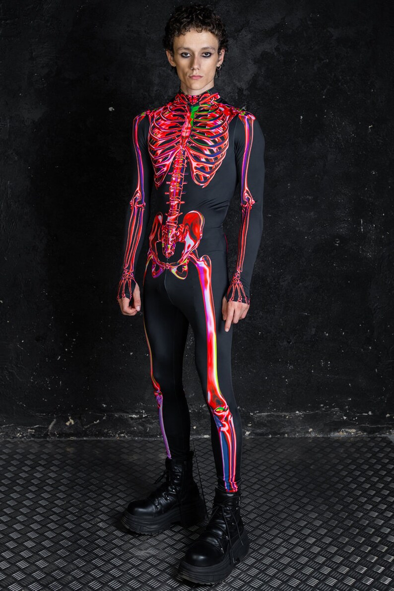 Red Skeleton Costume for Men, Men Halloween Costumes, Skeleton Full ...