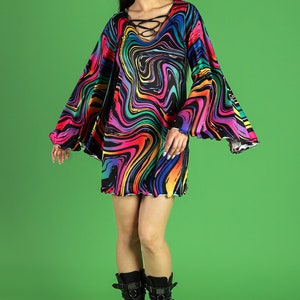 Rainbow Bell Sleeve Dress Full View