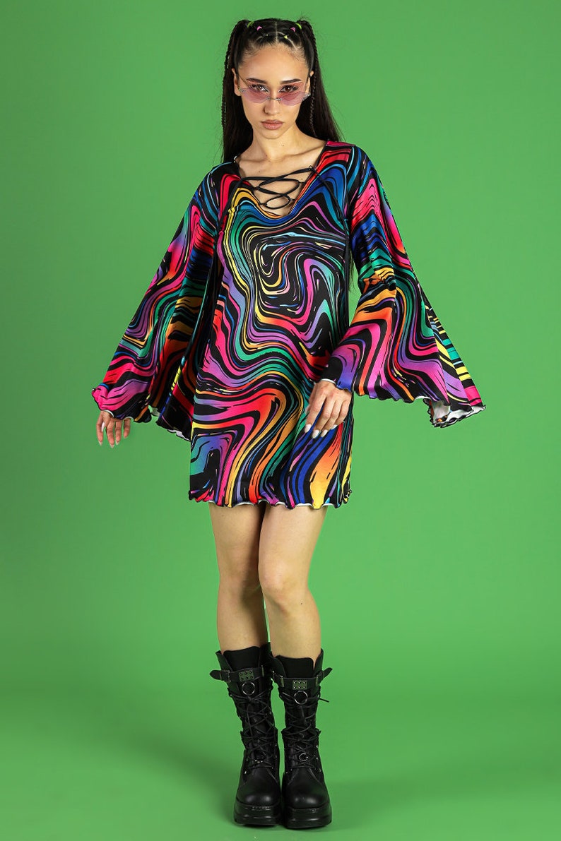 Rainbow Bell Sleeve Dress Full View