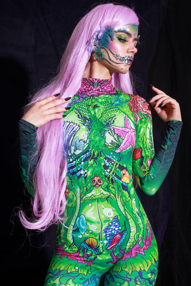 Green Mermaid Halloween Costume Close View