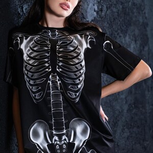 Black Skeleton Halloween T-shirt For Women Close View