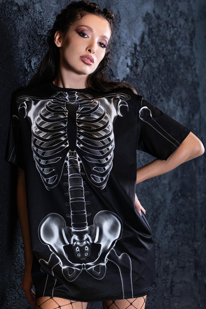 Black Skeleton Halloween T-shirt For Women Close View