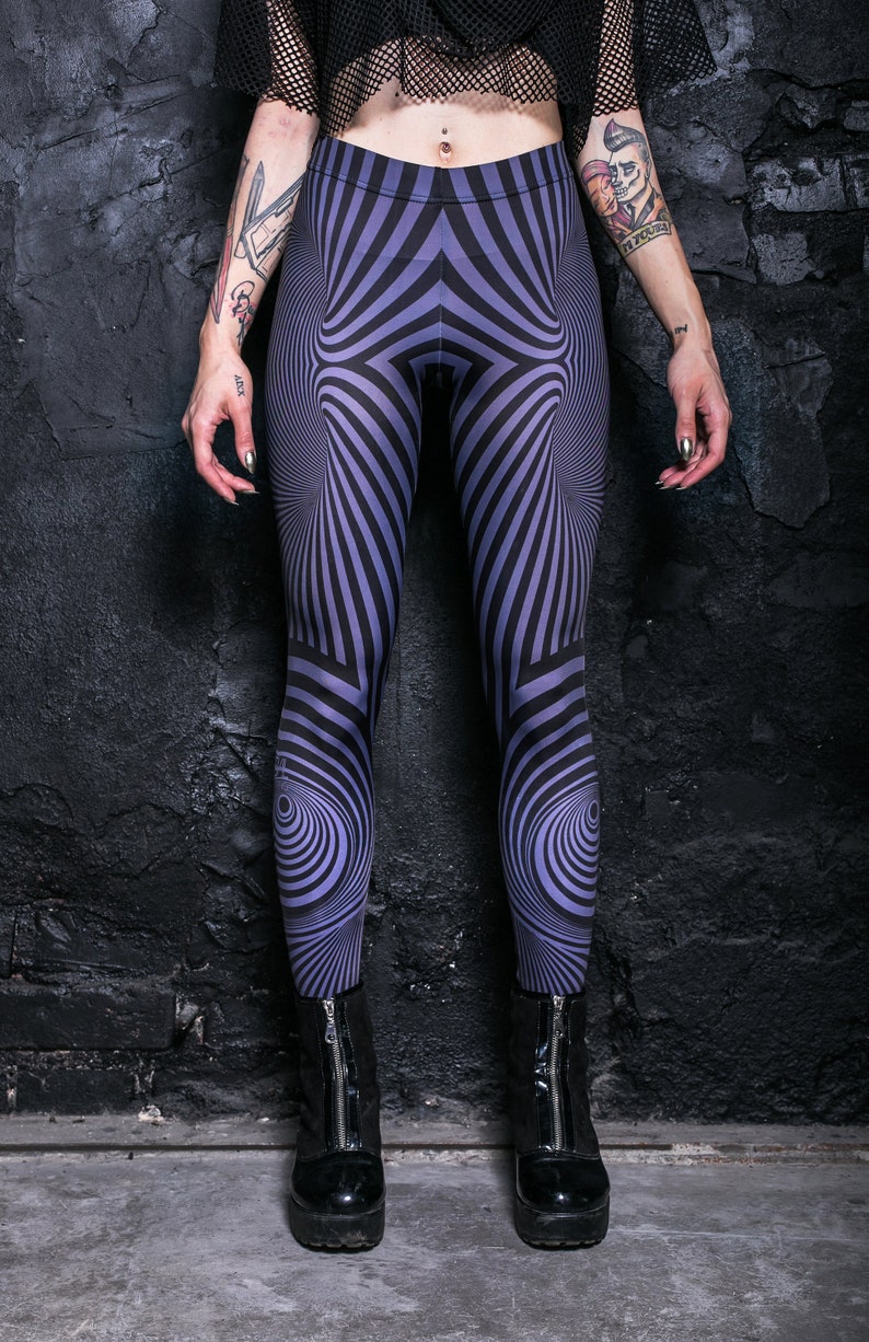 Grey Spandex Leggings, trippy leggings, festival clothing, steampunk clothing, printed leggings for women, rave wear, workout leggings image 1