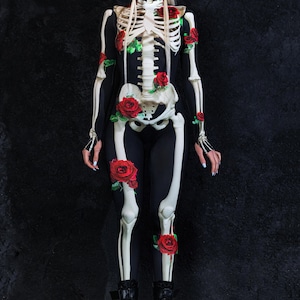 Halloween Costume for Women, one piece skeleton costume with roses, Day of the Dead costume, skeleton bodysuit, Halloween adult costume image 2