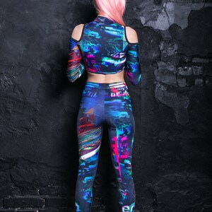 Blue Cyber Festival Leggings Set Back View