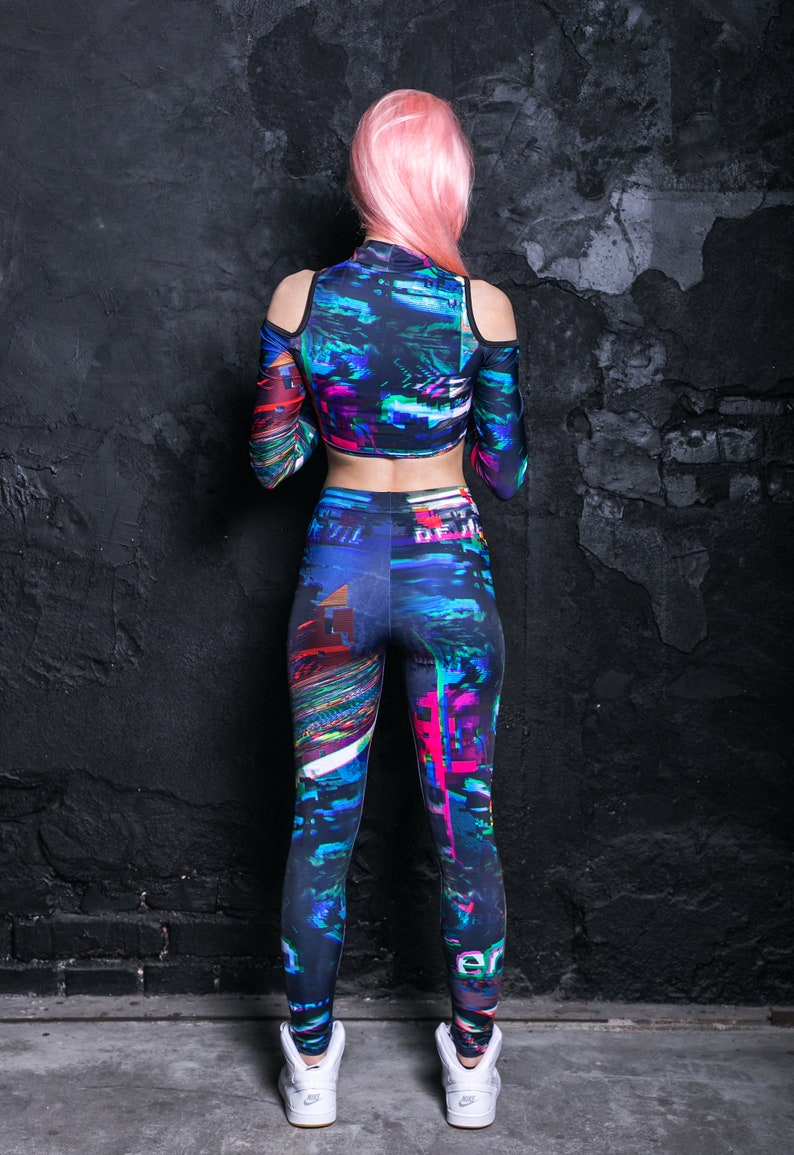 Blue Cyber Festival Leggings Set Back View