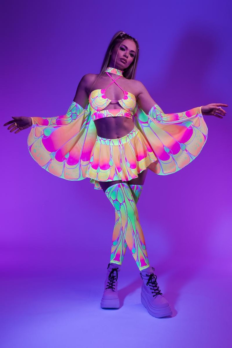 Neon Halter Top, Rave Bikini Top in Yellow & Pink, Butterfly Rave ...
