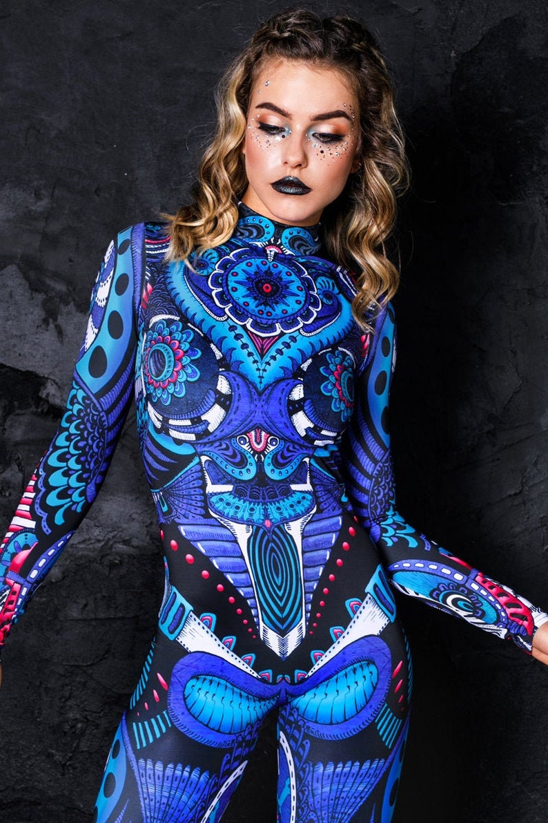 Blue Rave Catsuit, spandex catsuit, festival catsuit, cosplay catsuit, women costume, festival bodysuit, rave outfit, Halloween Costume image 1