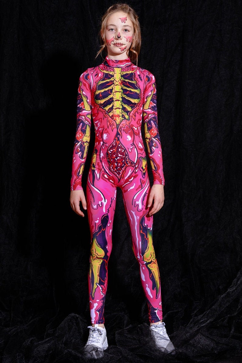 Pink Zombie Halloween Costume For Girls Front View