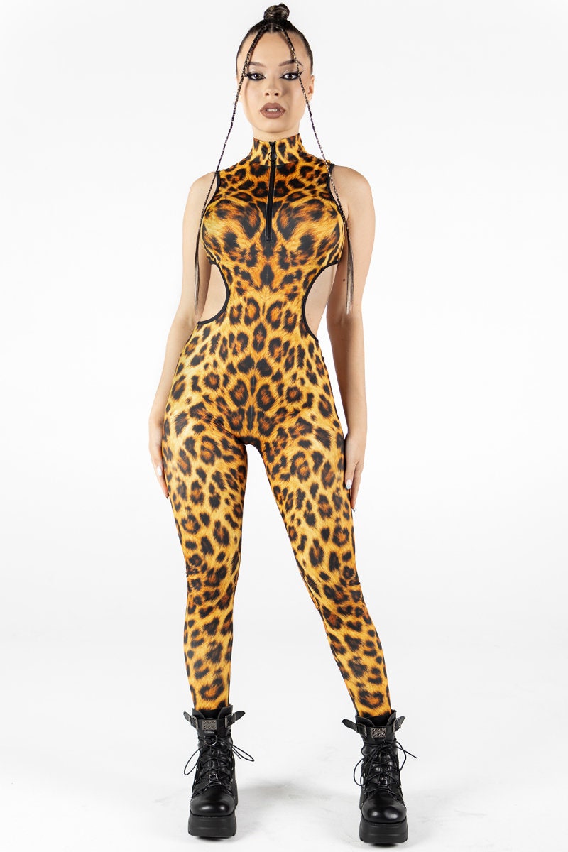 Leopard Rave Top Leopard Rave Costumes for Women, Leopard Cut Out Catsuit, Burning Man ...