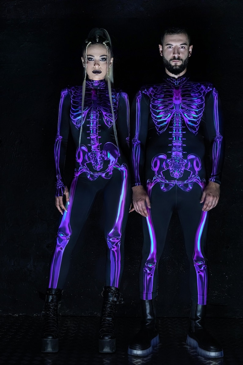 Purple Skeleton Halloween Costume For Men Full View