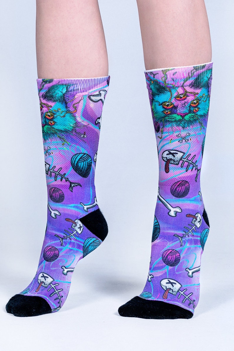 Purple Cat Socks Front View