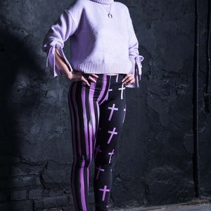 Black & Pink Pastel Goth Leggings Side View