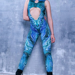 Blue Rave Costume for Women, Rave Catsuit, Cutout Bodysuit Costume ...