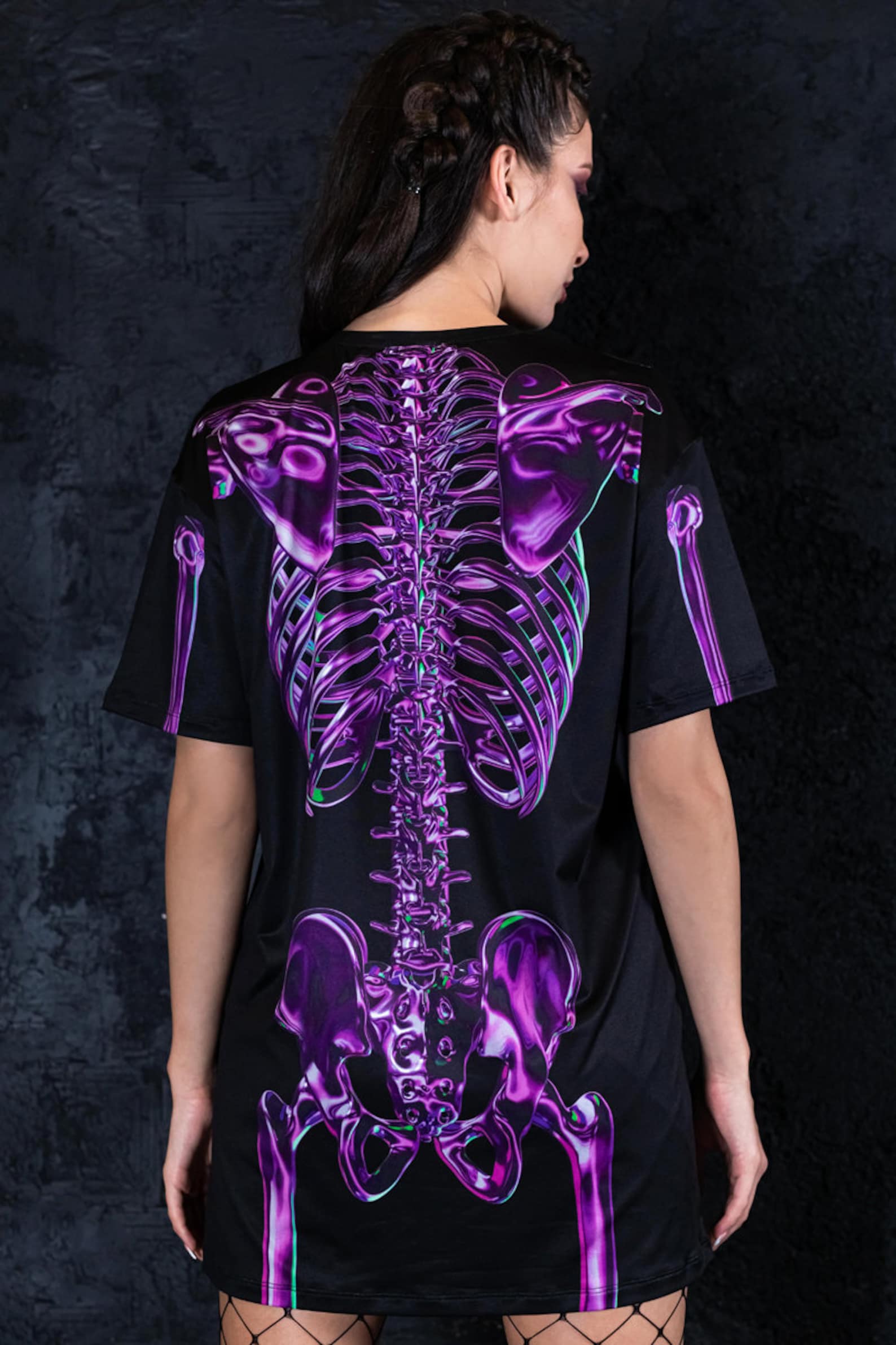 Purple Skeleton Shirt, Rave Halloween Costume , Skeleton Graphic Tee
