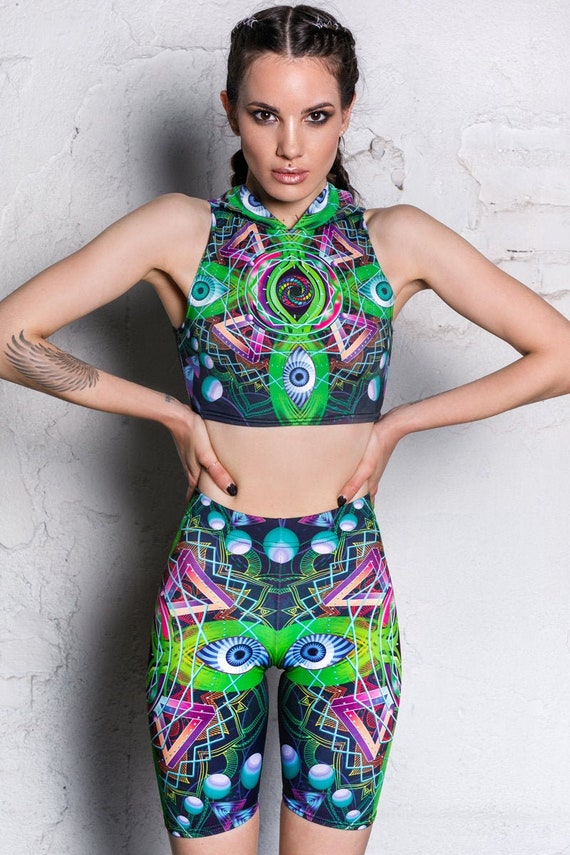 Festival Rave Women Clothing, Trippy Neon Rave Outfit, Complete