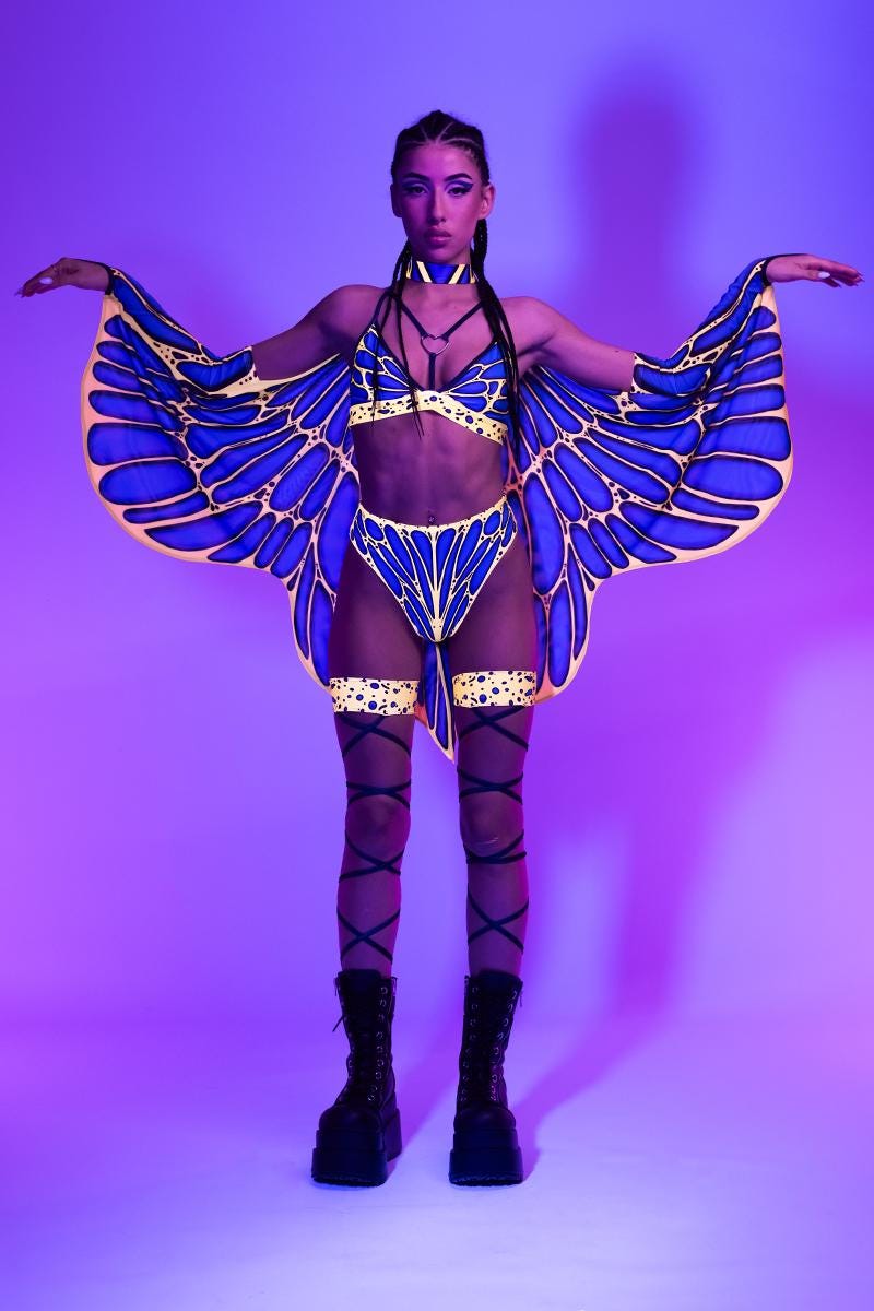 Blue & Yellow Rave Crop Top, Strappy Triangle Top, Butterfly Rave ...