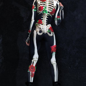 Halloween Costume for Women, one piece skeleton costume with roses, Day of the Dead costume, skeleton bodysuit, Halloween adult costume image 4