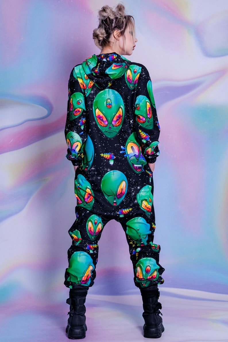 Green Alien Head Pajama, Adult Pajama With Hoods, Warm Rave Outfit ...