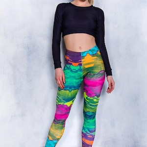 Rave leggings, festival leggings, printed yoga leggings, festival outfit, rave wear, rainbow leggings for women, harajuku clothing, workout image 4