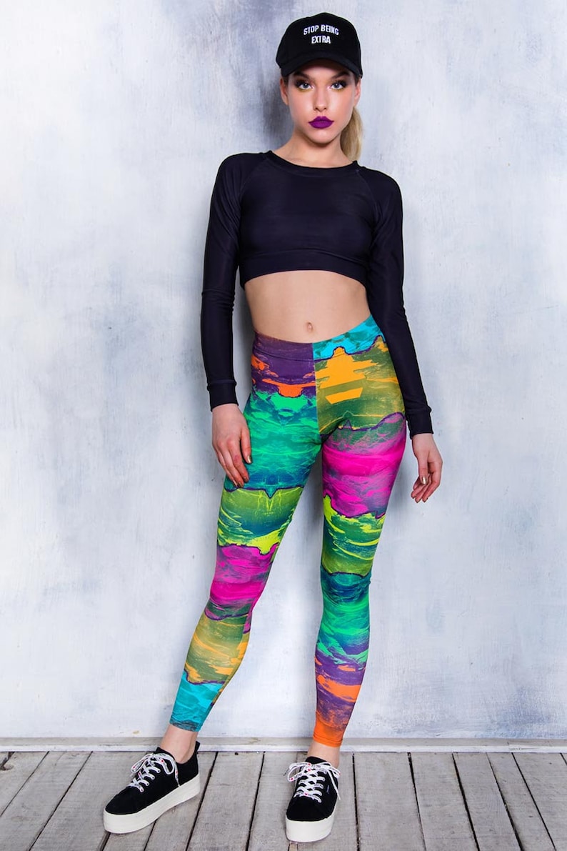 Rave leggings, festival leggings, printed yoga leggings, festival outfit, rave wear, rainbow leggings for women, harajuku clothing, workout image 4