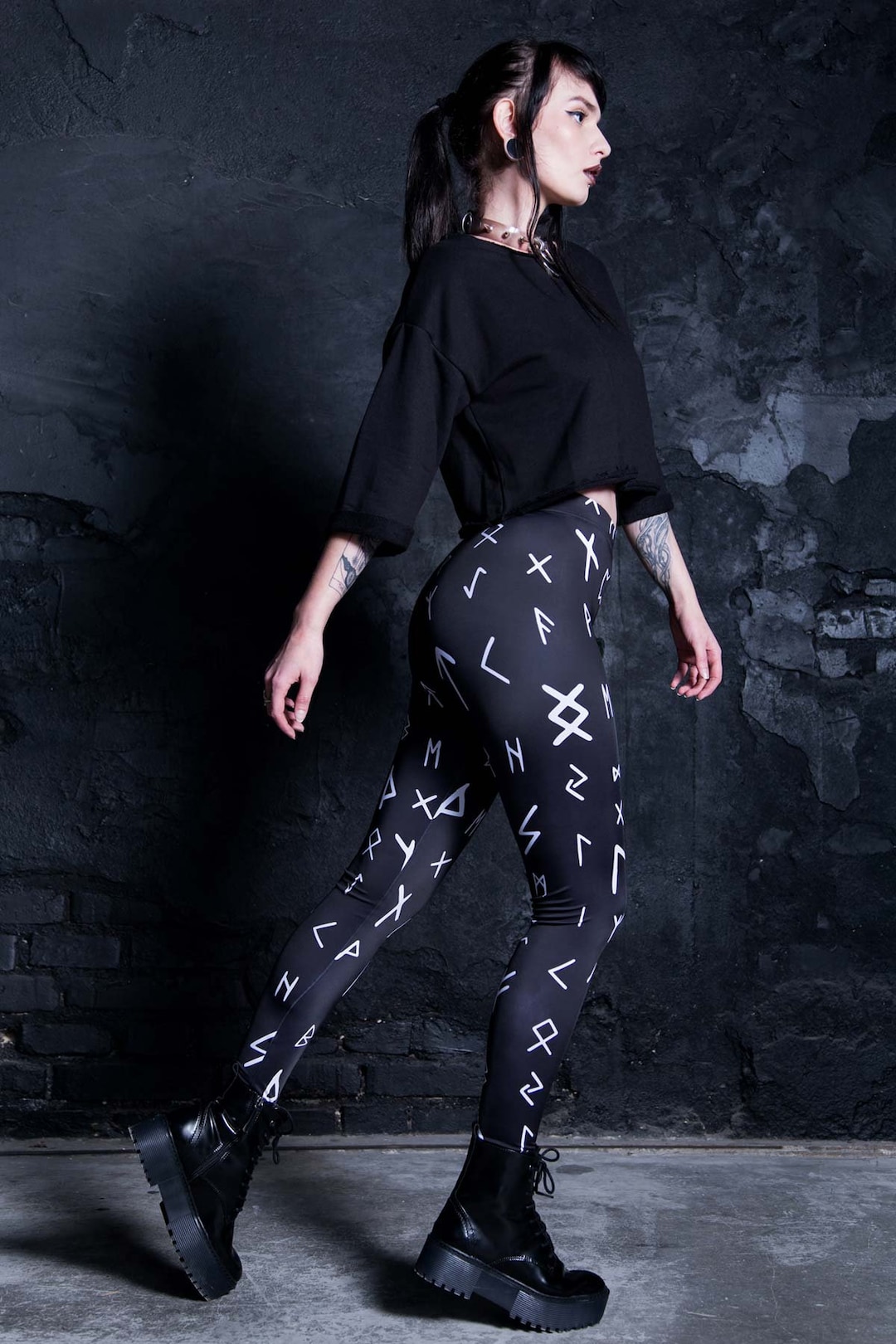 Rune Leggings, Black Gothic Leggings, Goth Leggings, Gothic Clothing,  Witchy Clothing, High Waisted Leggings for Women, Plus Size Leggings
