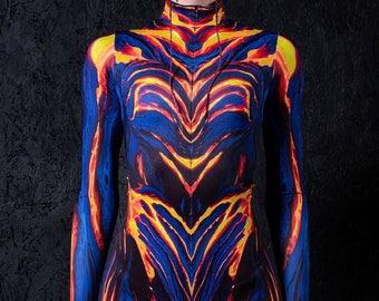 Lava Costume, Womens Halloween Costumes, Fire Costume for Women, Adult Alien Costume, Futuristic Costume, UV Light Costume