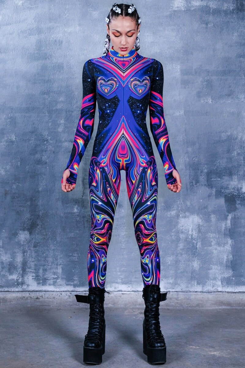 Festival Costume With Front Zip , Spandex Bodysuit Costume