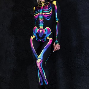 Skeleton Costume with Rainbow Bones, Halloween Skeleton Costume for Women, skeleton bodysuit, skeleton catsuit, LGBT Halloween costume image 4