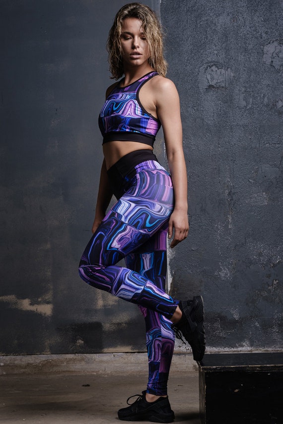 Purple Liquid High Waisted Leggings, Women Leggings, Running Leggings, Yoga  Leggings, Workout Outfit, Pole Dance Wear, Gym Sportswear 