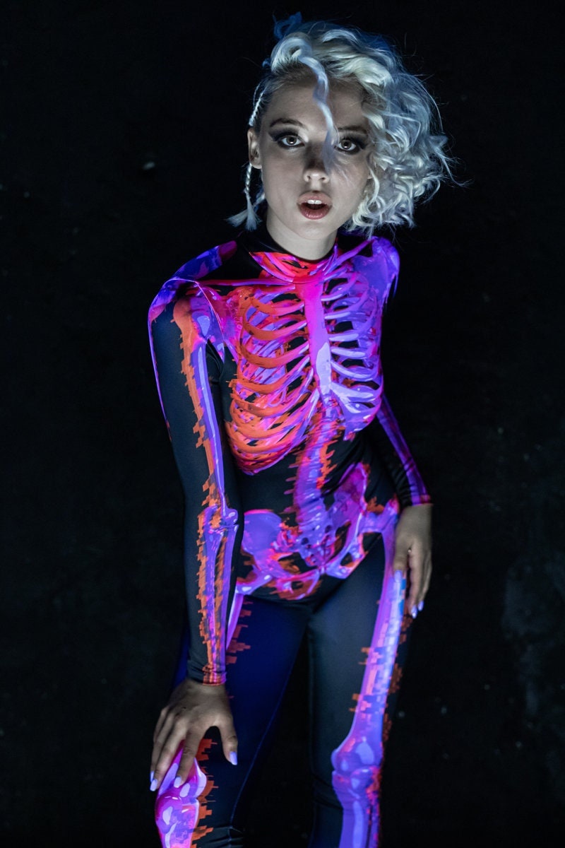 Pink Skeleton Costume Glow in the Dark Costume Adult Halloween Costume Womens Couple Halloween Costume Sexy Skeleton Bodysuit Catsuit Etsy Canada