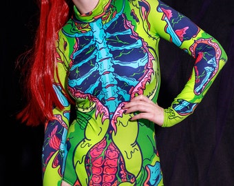 Zombie Bodysuit, long sleeve bodysuit, Halloween costume woman, leotard women, skeleton bodysuit, Halloween bodysuit, sexy adult costume