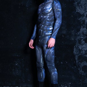Blue Cyberpunk Men's Halloween Costume Side View