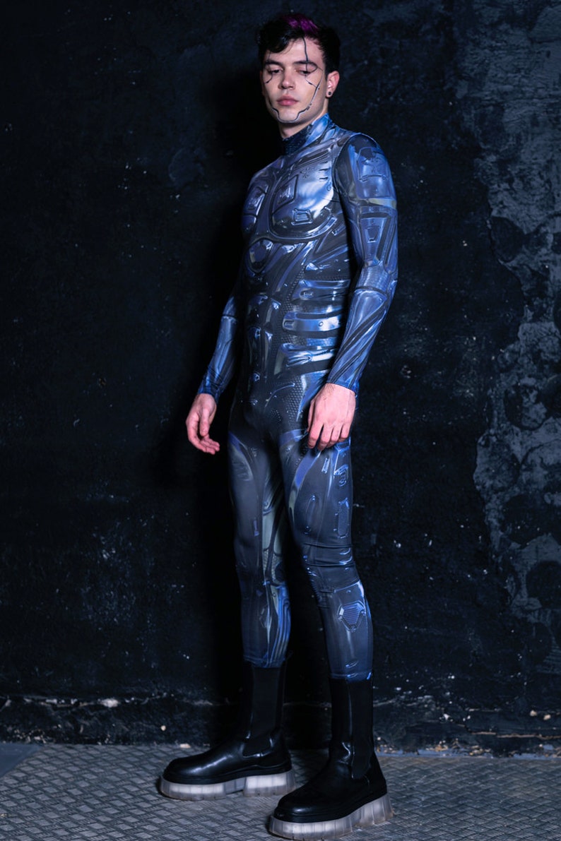 Blue Cyberpunk Men's Halloween Costume Side View