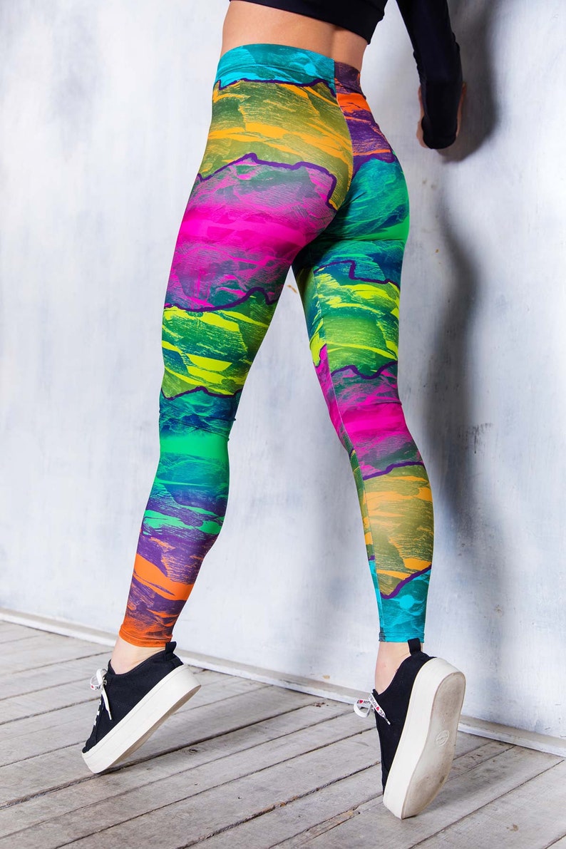 Rave leggings, festival leggings, printed yoga leggings, festival outfit, rave wear, rainbow leggings for women, harajuku clothing, workout image 1